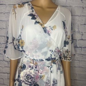 White/ Multi floral wrap dress.